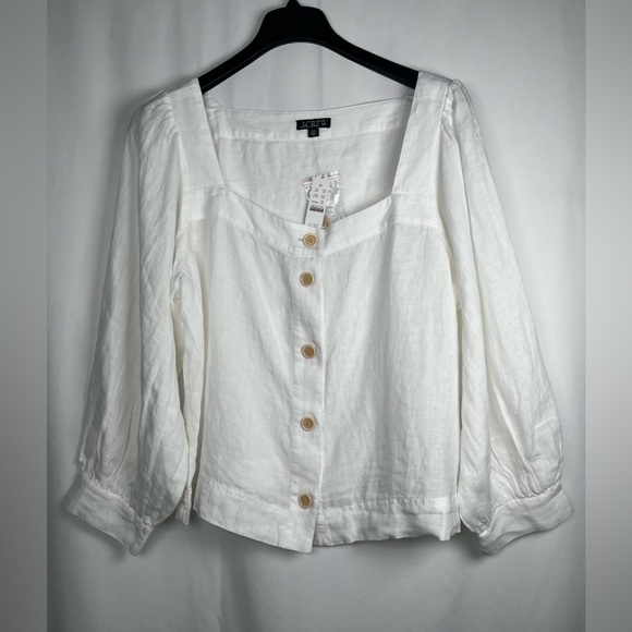 J.CREW  Size  XXL  Squareneck Button-Up top  100% Linen  White - Picture 7 of 16